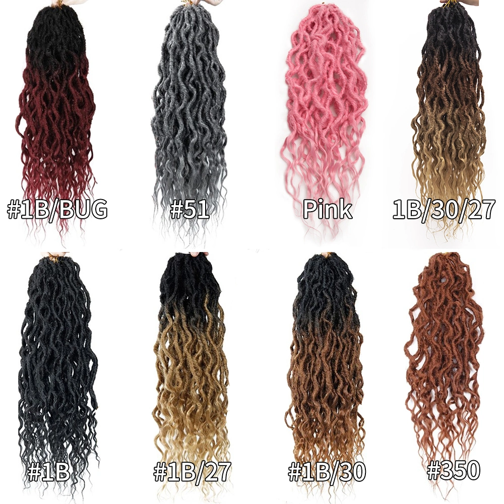 نهر غجري faux Locs Crochet شعر الملكة لوك غودس متموج مع أطراف مجعدة طويلة يبشع الشعر بجدائل اصطناعية تمديد الشعر