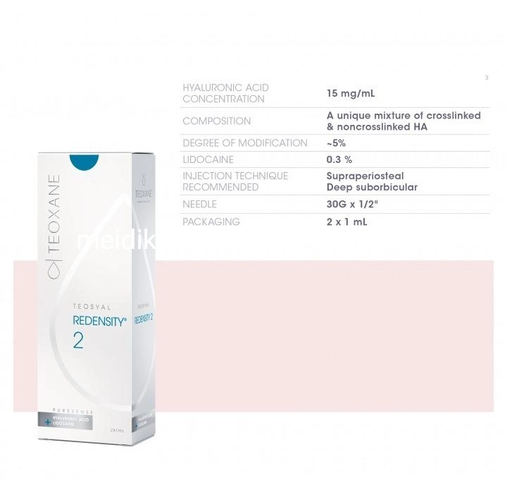 Teosyal Redensity 2 Puresense (2X1ml) Dermal Filler Good Effect, Before and After, Good Interview After Injection, Beauty Salone Use Most for Under Eye Area