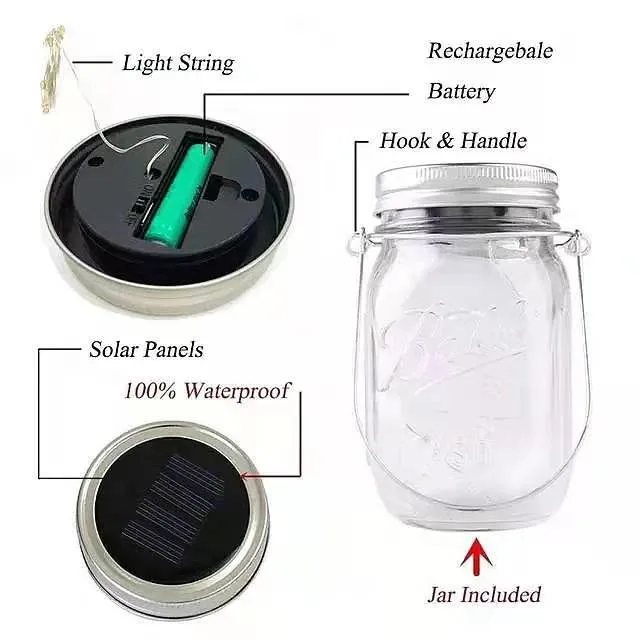 Mason Jar Lid Solar Operated Fairy Light LED String Copper Wire Lamp