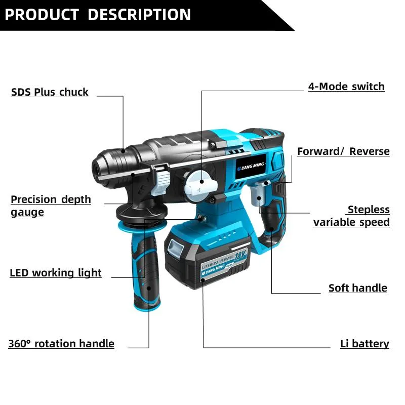 18V/20V Lithium Cordless Range Household Portable Cordless Rotary Hammer