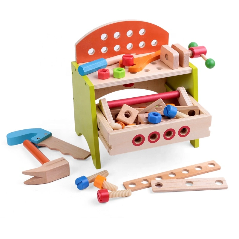 Easy Assembly Kids Pretend Play Educational Wooden Workbench Boy Tool Toy Set