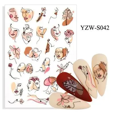 9 PCS Nail Art Adhesive Sticker Geometry Face Graffiti Abstract Art Decoration Nail Decals Sticker