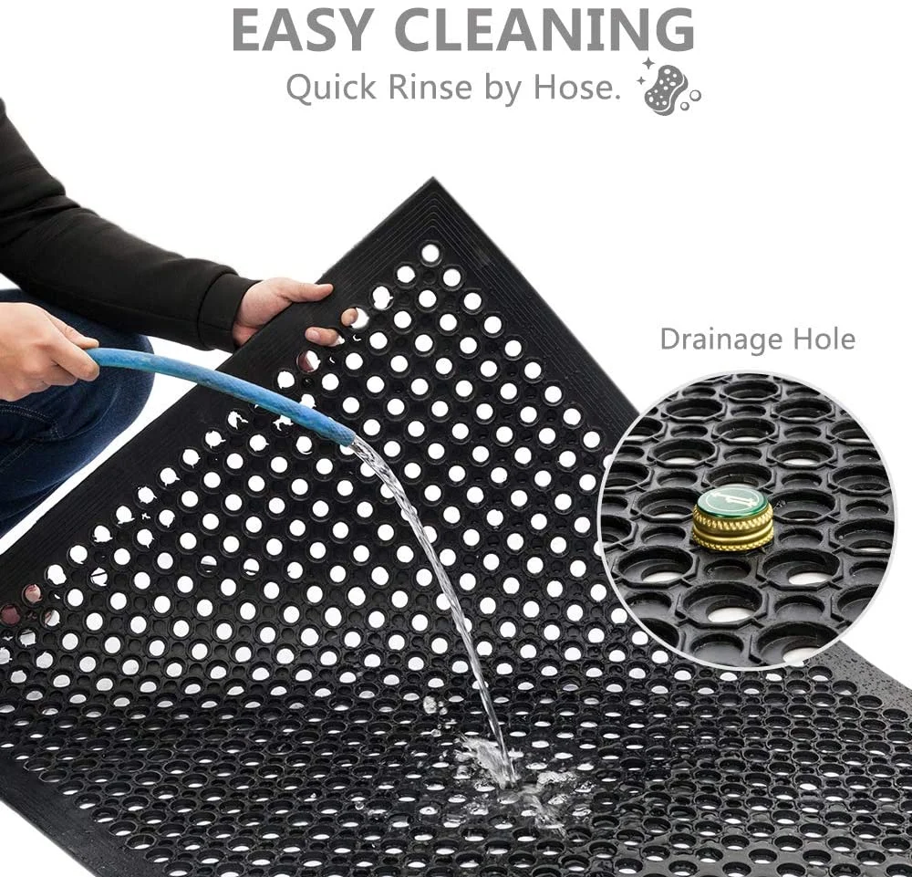 Anti Fatigue Restaurant Perforated Rubber Floor Mat with Holes Rubber Kitchen Mat Industrial Workshop Waterproof Anti Skid Safety Honeycomb Rubber Mat Flooring