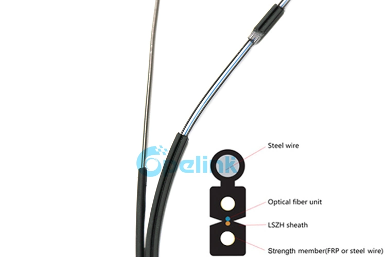 Cable de fibra óptica de caída autorresistente FTTH Gjyxch en forma de 8, 1/2/4 núcleos GJYXFCH