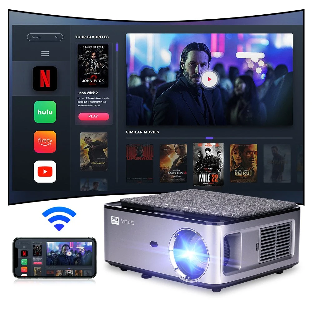 Portable Mini HD 720p LED Support Wireless Mirror Screen Home Theater LED LCD Projector Android 9.0 Proyector 120 Inch Projection Screen Video Cinema Projector