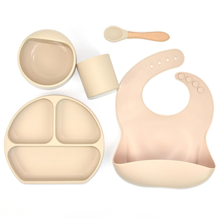 High quality/High cost performance  Nonslip Large Food Grade Silicone Baby Feeding Bibs Bowl Spoon Set