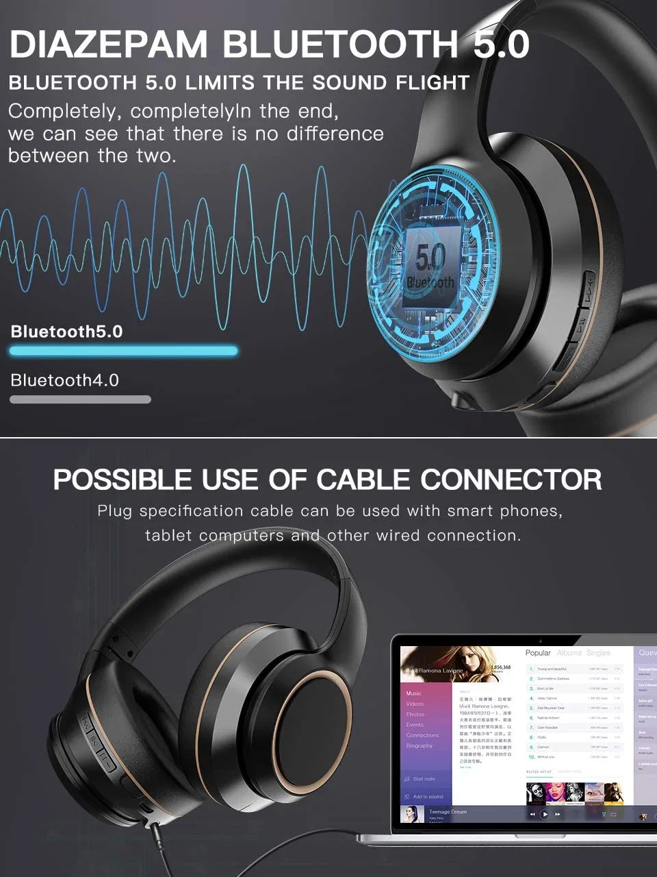 Active Noise Cancelling Wireless Gaming Headphone Computer Over Ear Headset