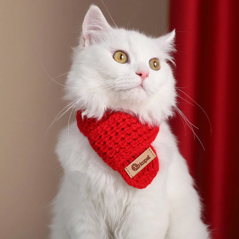 Wholesale Fashion Warm Pet Red Knitted Scarf New Year Clothes