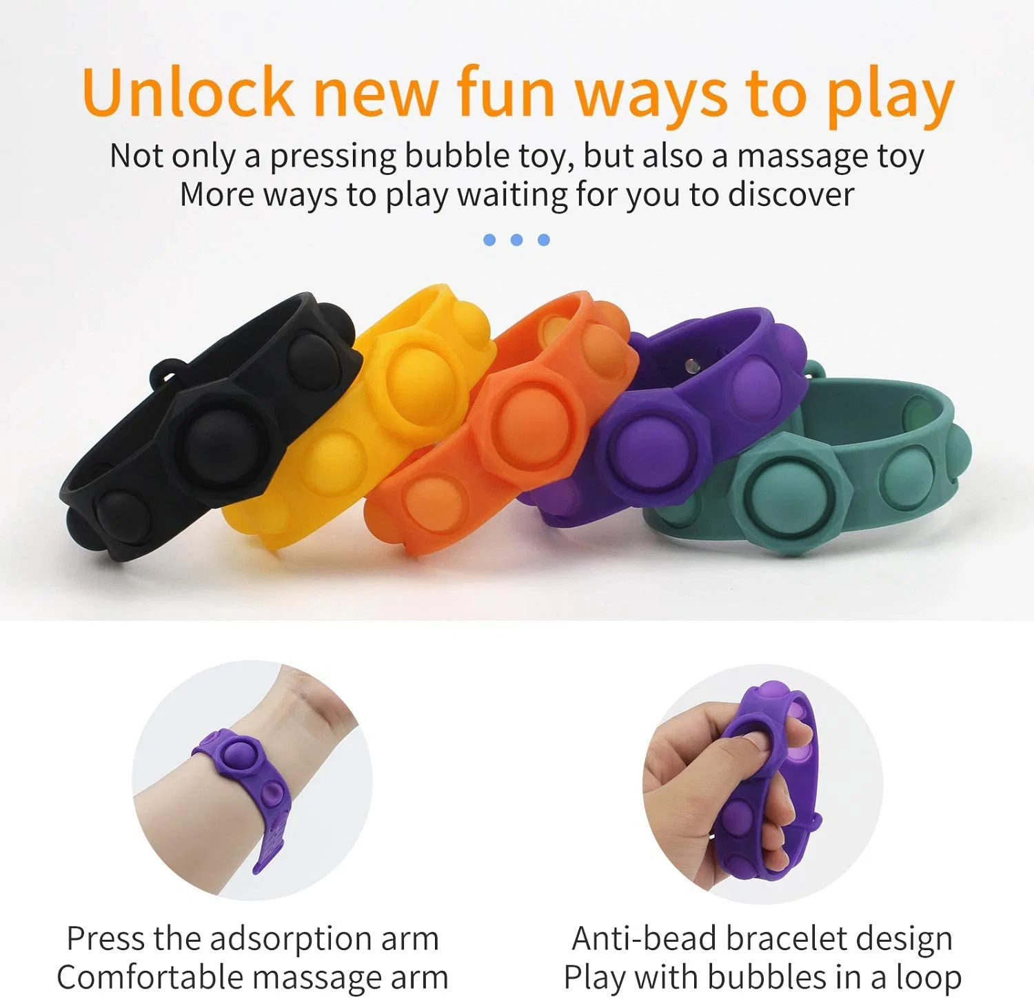 Neue Heiße Verkauf Push Pop It Sensory Silikon Bubble Fidget Finger Armband für Kinder Erwachsene Stress Relief Spielzeug