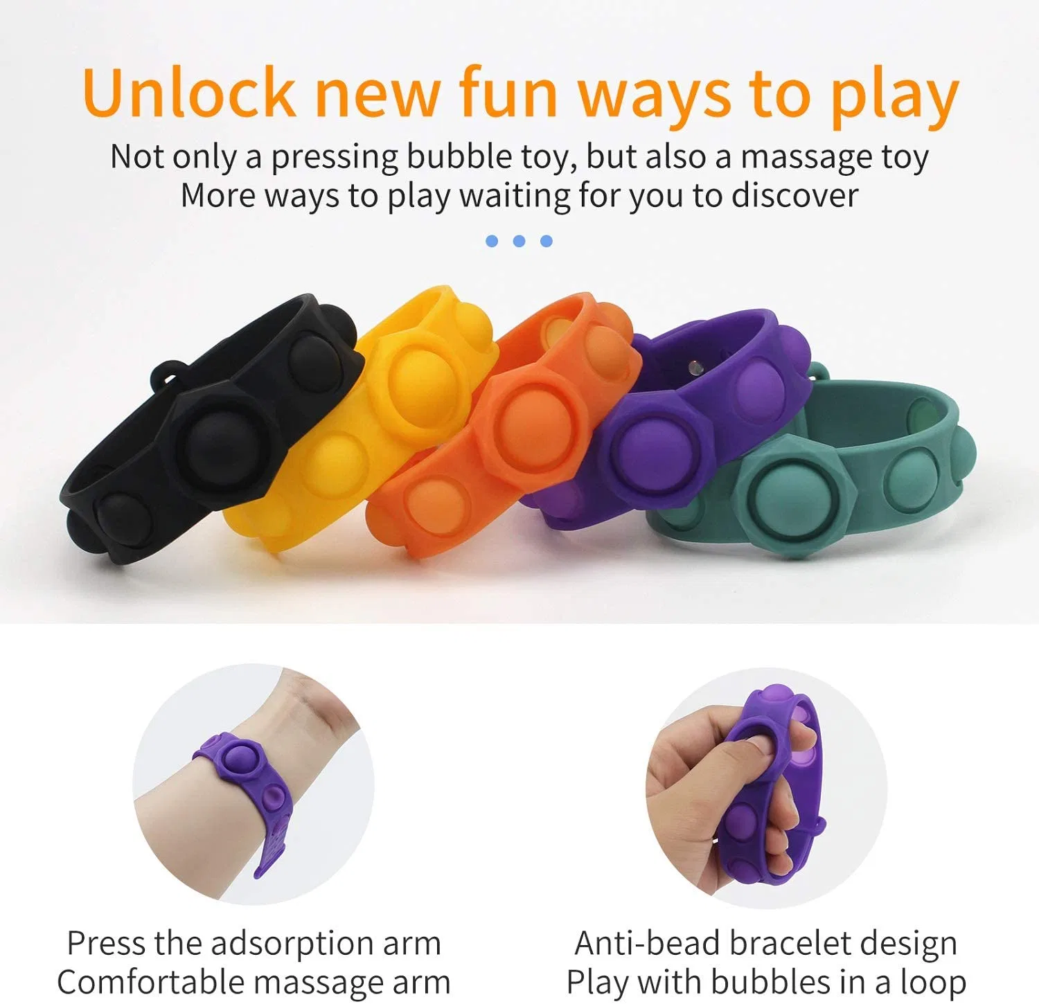 New Hot Sale Push Pop It Sensory Silicone Bubble Fidget Finger Bracelet for Kids Adults Stress Relief Toy