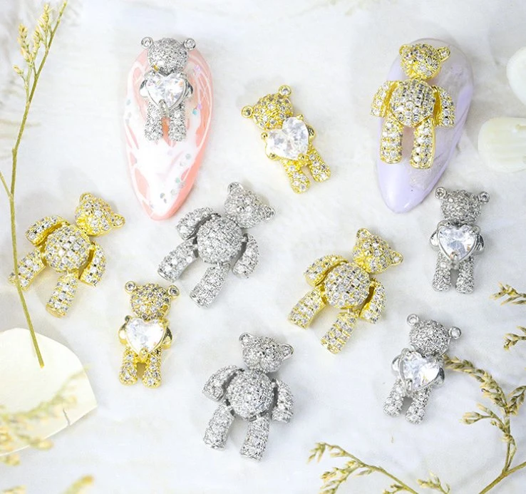 Little Bear Crystal Diamond Gold Luxury Nail Art Charms