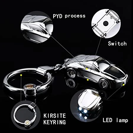 Hot Sale Fashion Design Promotion Gift Plated Toy Car Mini Car Plated LED Flash Quality Keychain