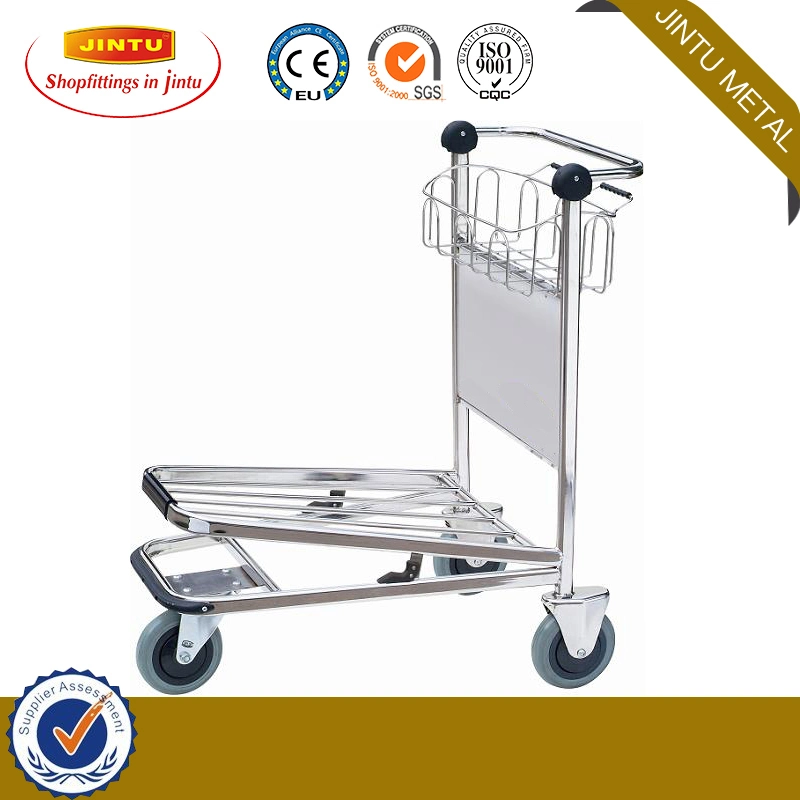 3 Wheels Airport Hand Carts Braked Stainless Steel Airport Trolley