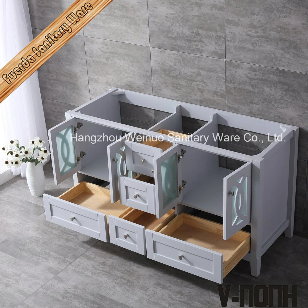 Hot Sales Grey Finish Solid Wood Modern Double Sinks Bathroom Furniture