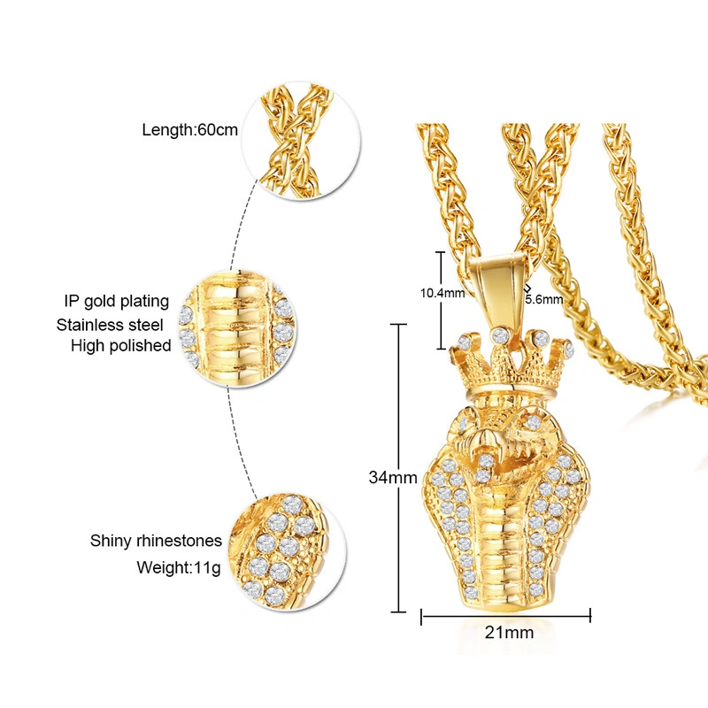 King Cobra Moda Hombre de Acero Inoxidable Circonita colgante Estilo europeo y americano de los hombres de oro colgante de joyería de moda Mayorista/Proveedor