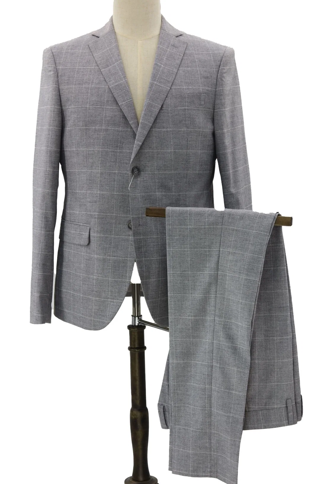 OEM 2 Pieces Grey Slim Fit Plaid Suit Men's Bussiness Suit