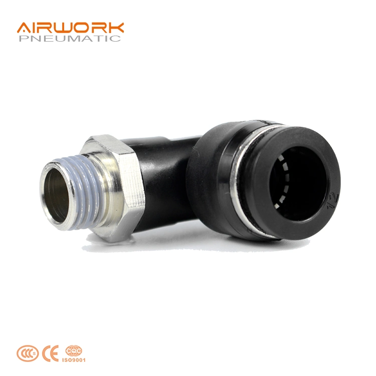 Pl 6 mm 10mm 3/8 Bsp NPT Male Thread Elbow 90 Degree Plastic Quick Connector Pneumatic Fitting