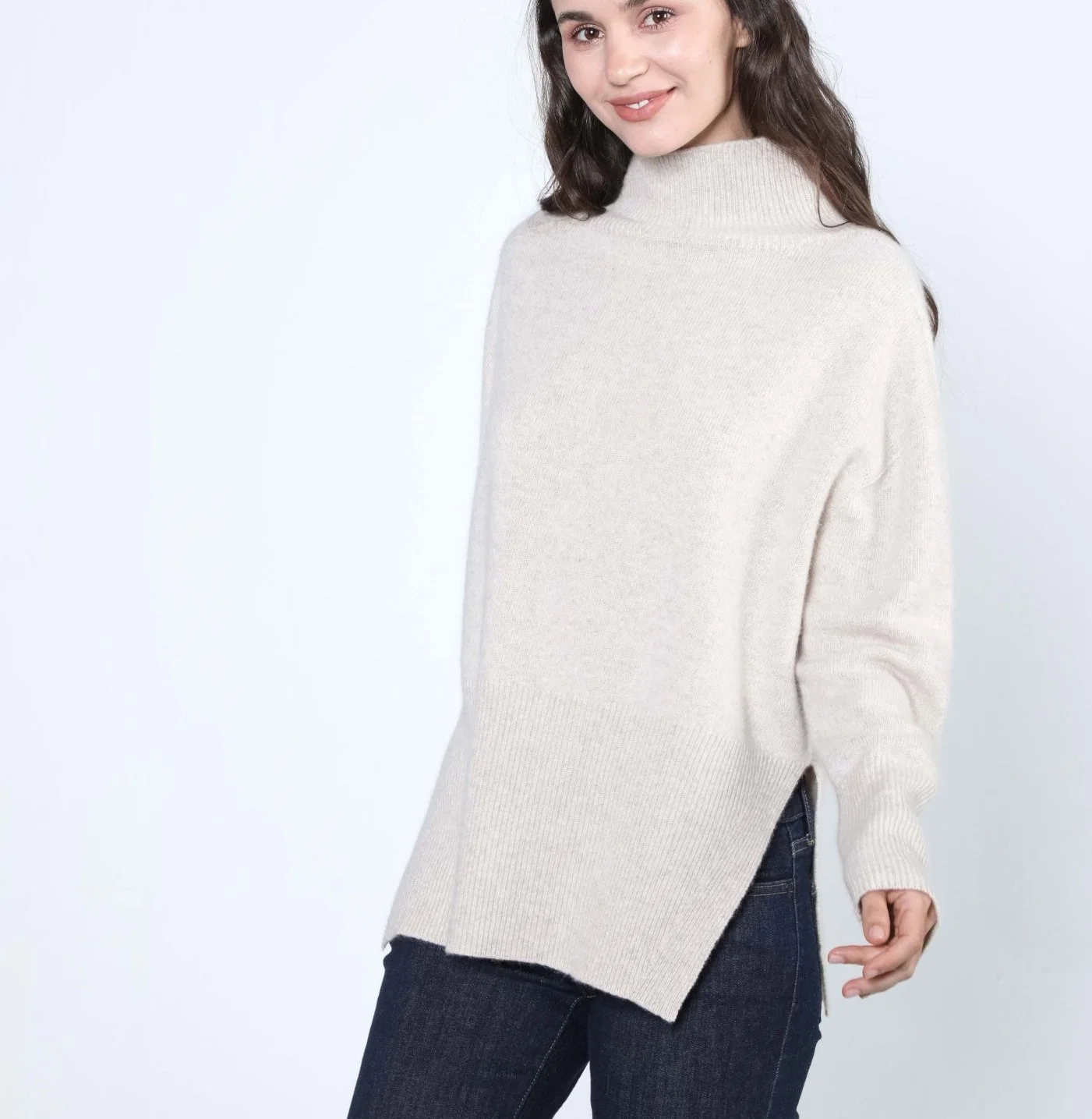 Fenda longa Senhoras fashion Turtleneck Cashmere Pulôver suéter