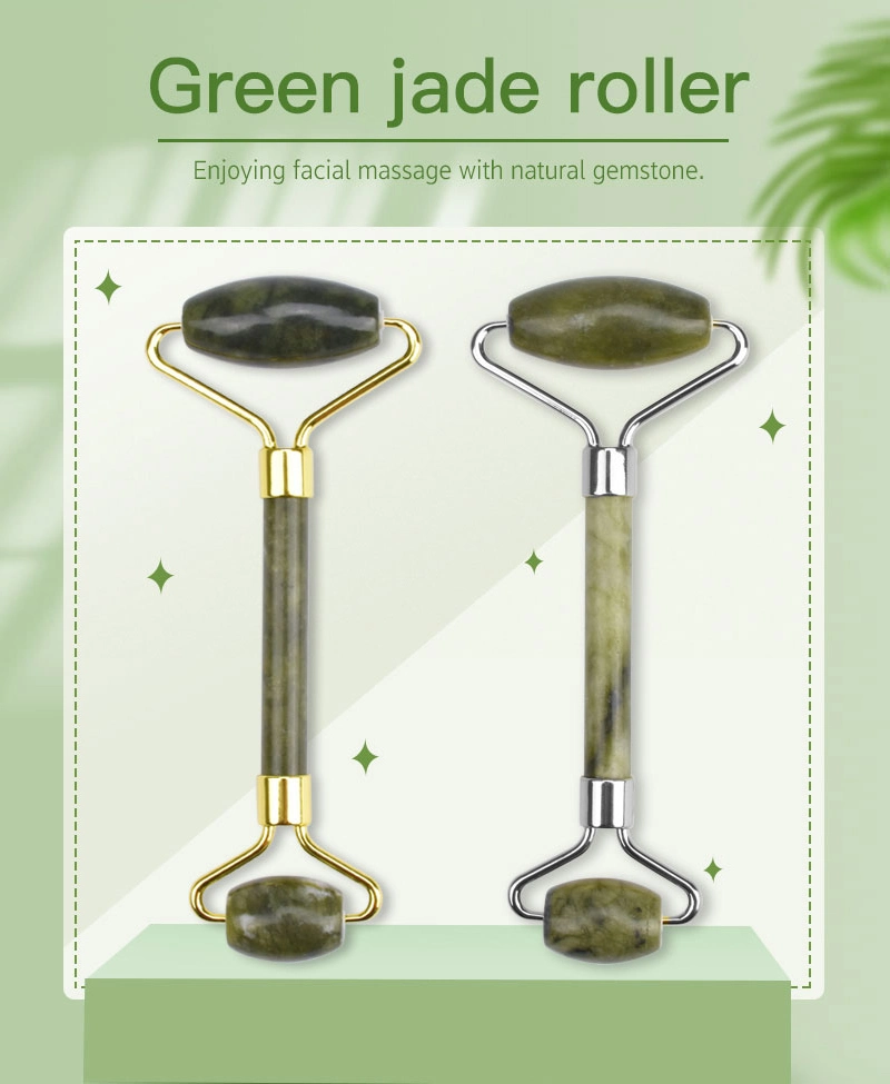 2022 Masaje facial Gemstone Natural Rodillo de elevación de la cara Masajeador Rosa Verde Cuarzo Piedra Jade Roller