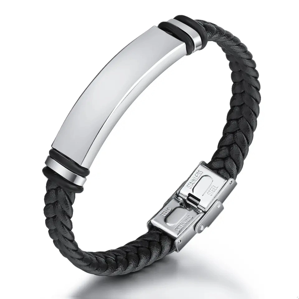Handwoven Leather Titanium Steel Men's Bracelet Stainless Steel Bracelet