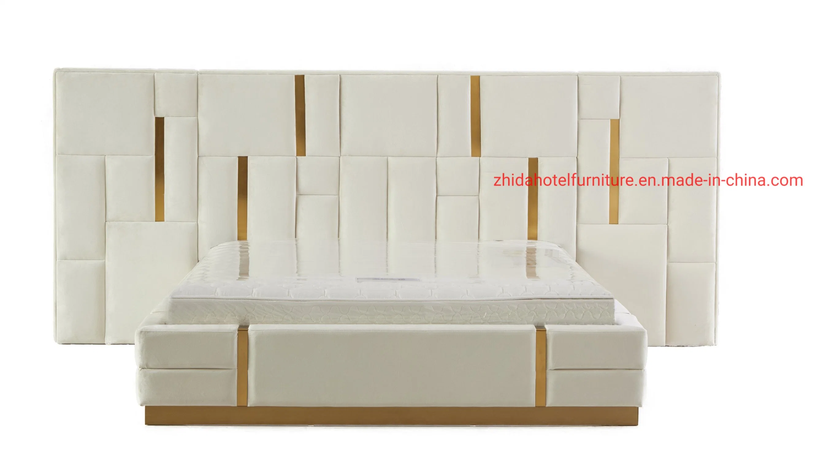 Zhida Luxury Style Hotel Furniture Bedroom Set Velvet King Size Bed