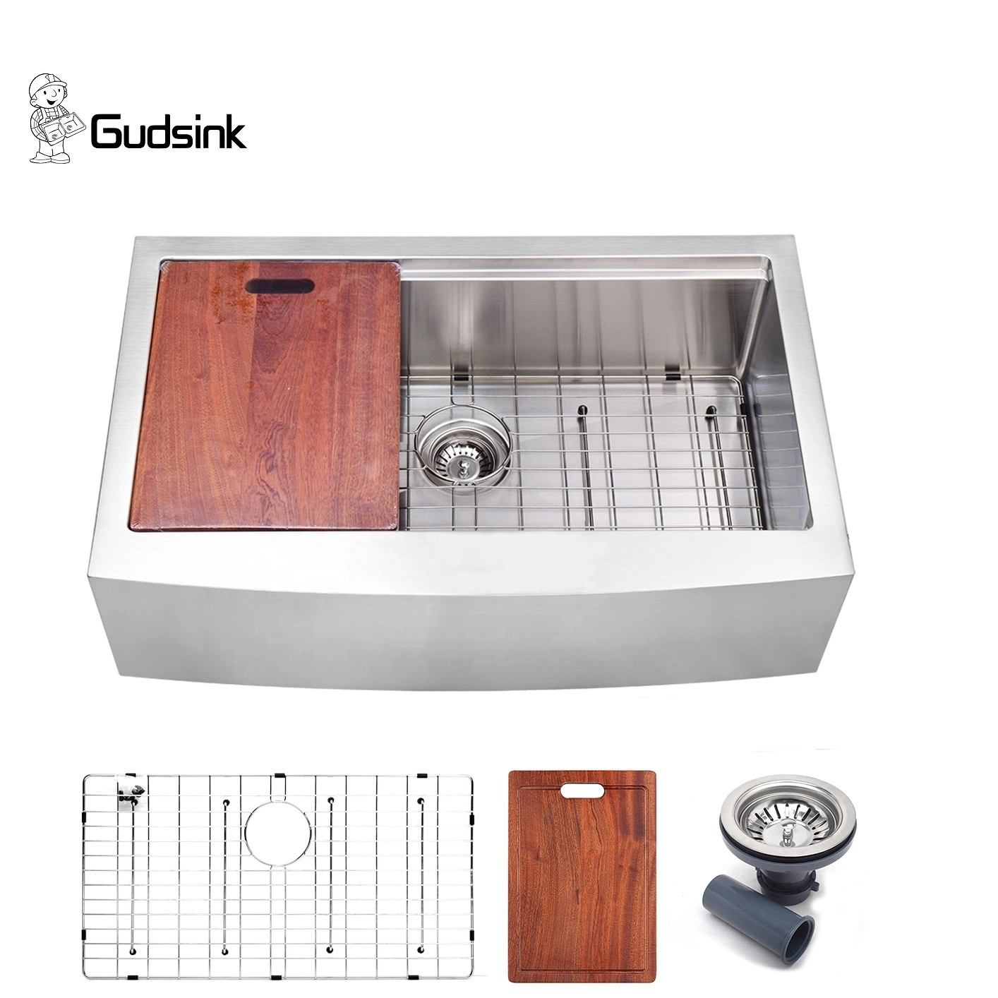 Gudsink High-Quality Farm House Handmade Sink Double Bowl 304 Stainless Steel