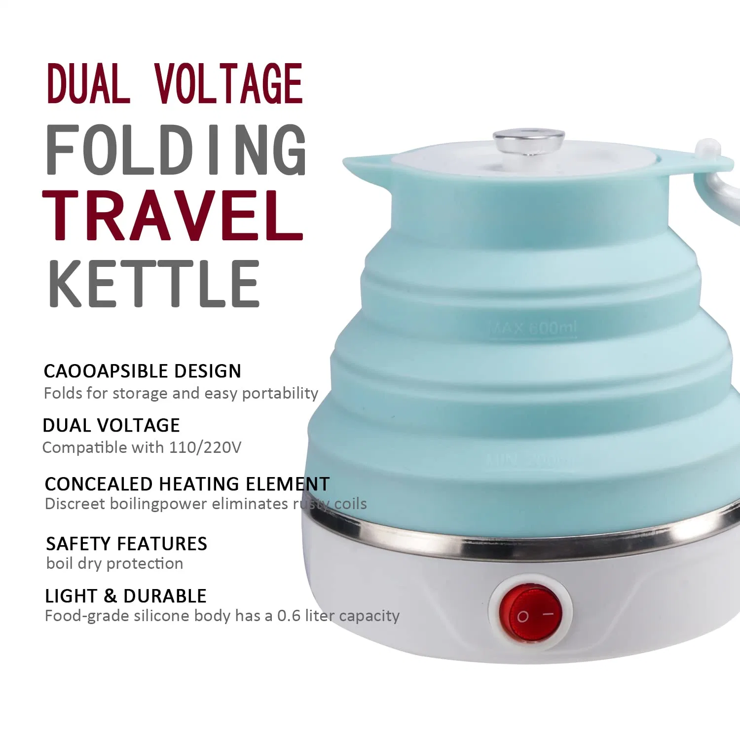 Low Price Travel Foldable Electric Collapsible Food Grade Silicone Boiling Water Kettle