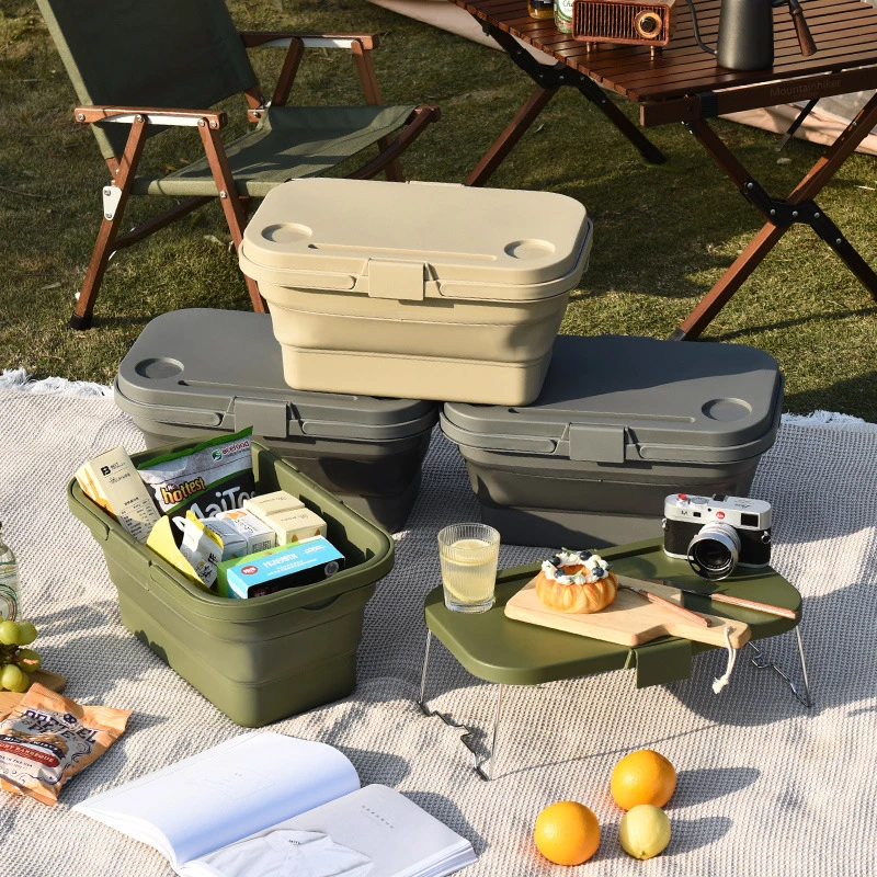 Collapsible Picnic Basket with Multi-Function Lid & Tray Table Portable Camping Basket