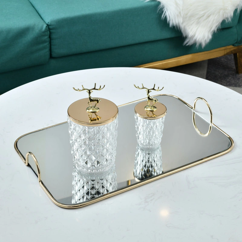 Nordic Creative High End Craft Home Decor Table Vintage Decorative Glass Mirror Trays Set