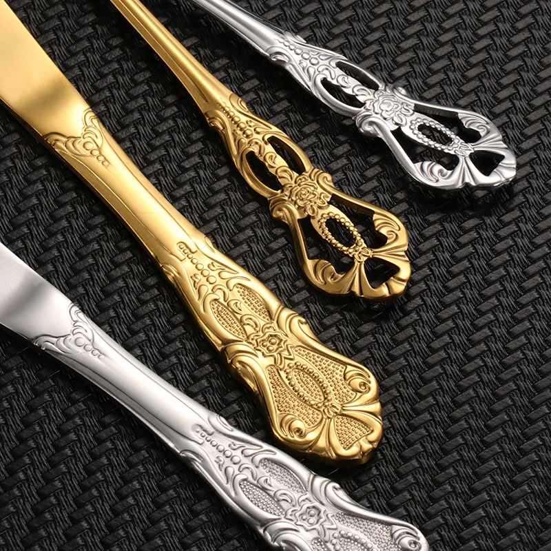 Luxury Court Golden Hollow Handle Cutlery Stainless Steel Dinnerware