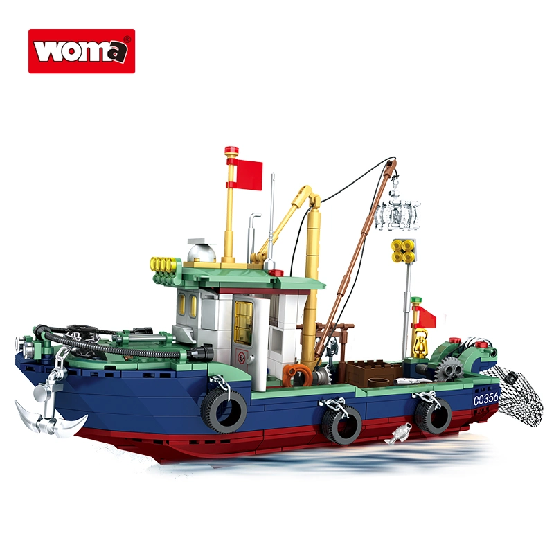 Woma Toy C0356 Own Brand Wholesale Customize 2023 Village Sea Ship Fishing Boat Ocean Fish Building Blocks Brick Set Juguetes Kids Adult 10%off Toy