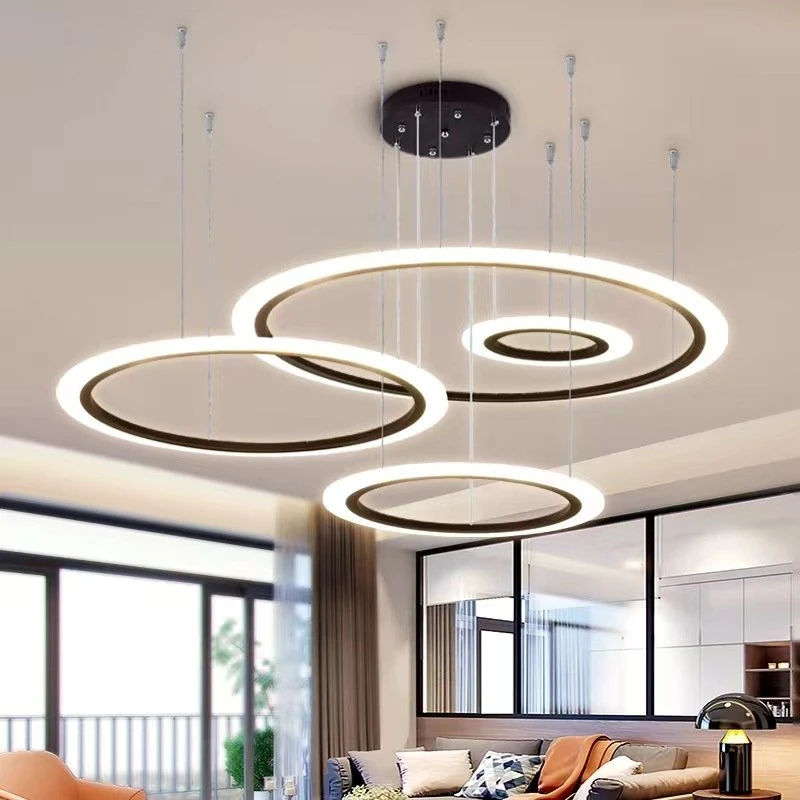 Smart Remote Control Pendant LED Light Dimmable Hanging Ceiling Lamp Round Chandelier