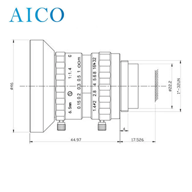 1" Image Format F1.4 Manual Iris 2MP 6.5mm Fov 110 Degree Deg C Mount 1"-32un Thread Machine Vision CCTV Lens for 1 Inch Sensor