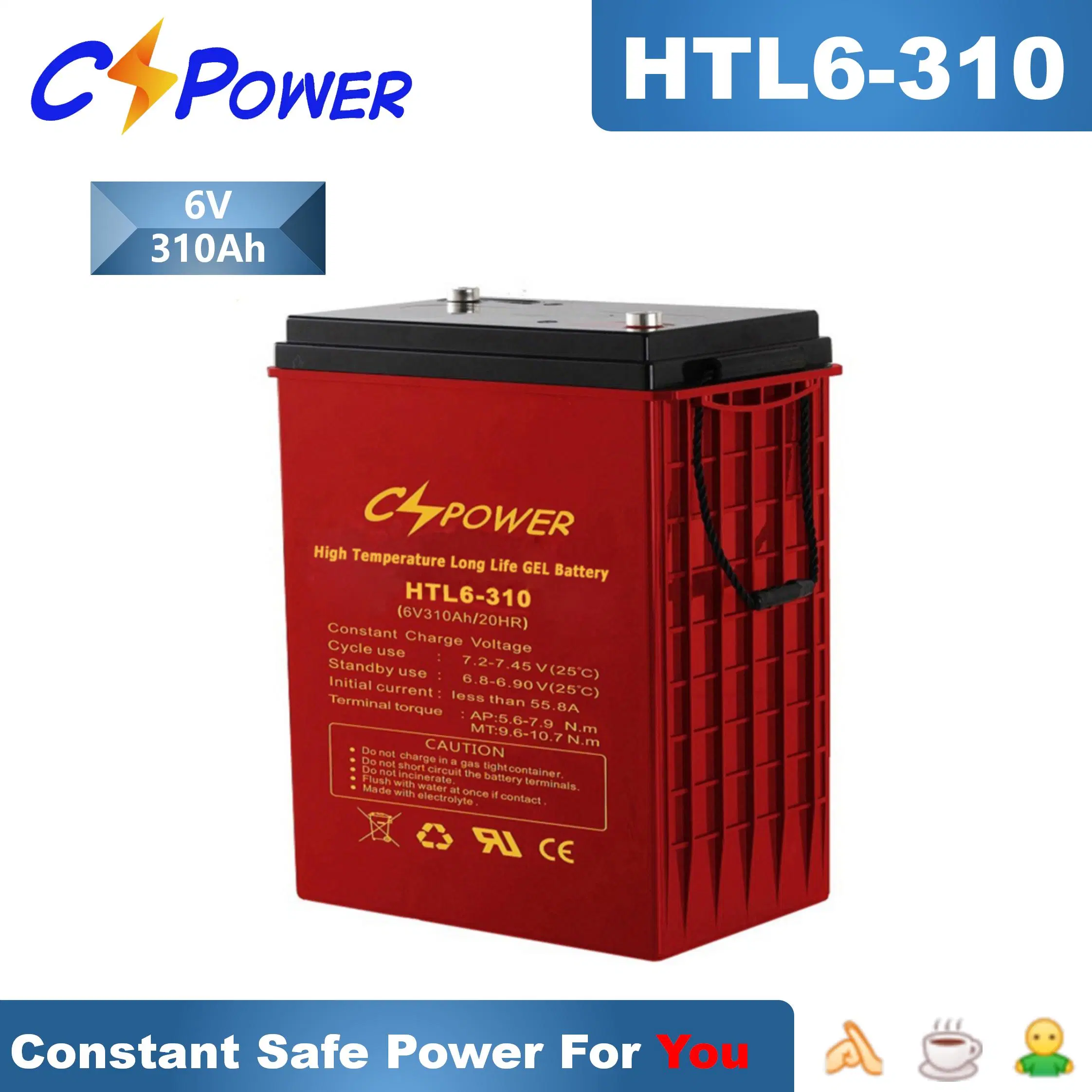 Cspower Htl6-420 6 Volt, 420 Ah Deep Cycle Gel Battery/High-Temperature-Deep-Cycle-Maintenance-Free-Battery/Low-Discharge-Solar-Panel-Battery/Cse