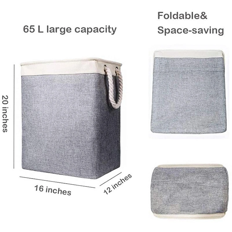 Big Capacity Linen Cotton Fabric Long Rope Handle Folding Storage