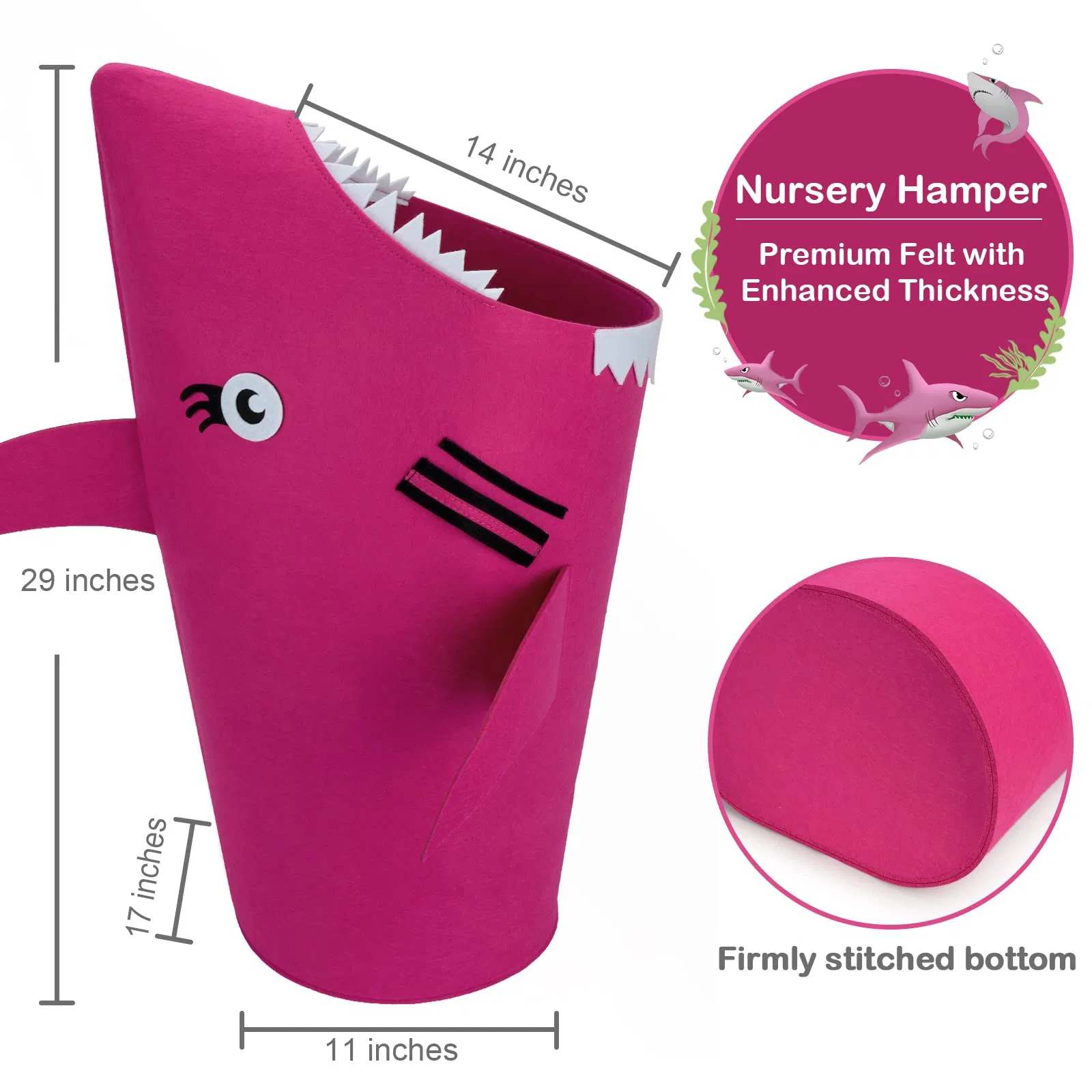 Pink Foldable Shark Shape Design Cute Felt Storage Basket