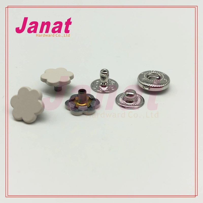 10mm Alloy Snap Button with Flower Sharp, Dtm White Color Jeans Snap Button