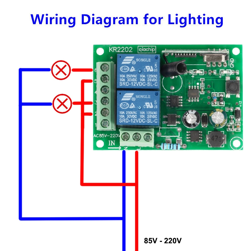 433MHz Universeller Schalter für drahtlose Fernbedienung AC 110V 220V 2CH Relais-Empfängermodul RF-Remote-Sender LED-Leuchte