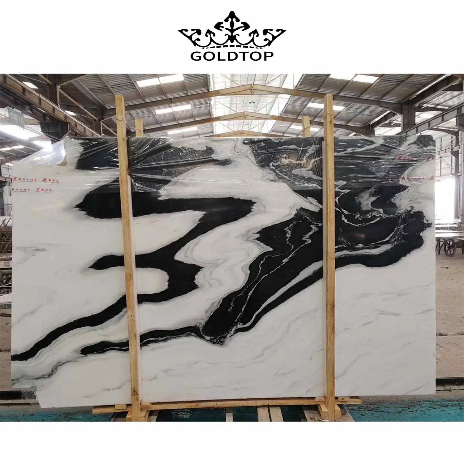 High End Black Pattern Stone Marble Slabs Black Veins Panda White Marble Slab for Floor