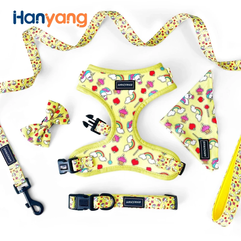 Hanyang Pet Supplies Custom نمط فاخر طباعة الجلبة القابلة للعكس القابلة للضبط مجموعة بندانا رماد كلب ضفيرة