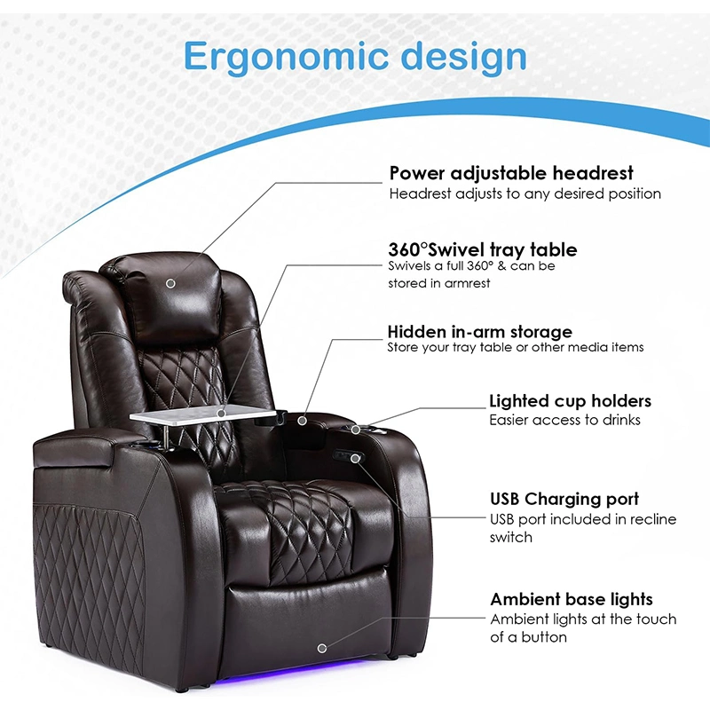 Cadeiras reclináveis elétricas em couro preto Sofá-cama Luxury VIP Cinema Seat Home Theater - mobília da sala de estar