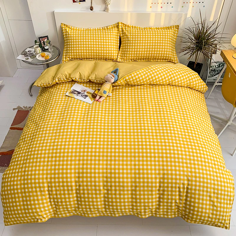 Fabrik Großhandel geschliffen Baumwolle 4PCS Bett Leinen Set Bettlaken Bettdecke Schlafsaal Einzelbett