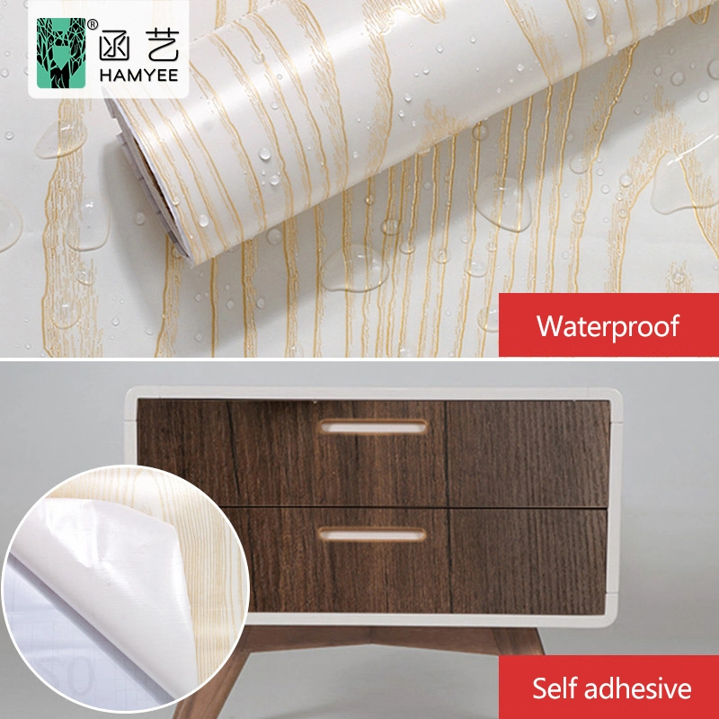 Wood Grain Self Adhesive Wall Paper PVC Decorative Film 3D Wallpaper