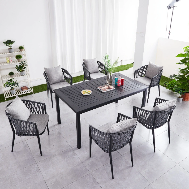 Outdoor Furniture with Durable Rope Woven Chair Commercial Used Restaurant Dining Armchairs