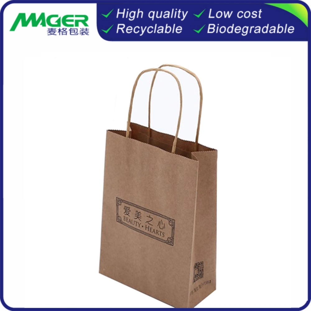 Custom Recycled Brown/White Kraft Paper Shopping Gift Carrier Packing Bag with Twist Handle