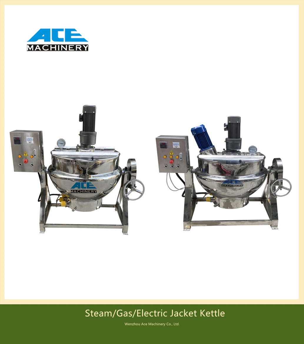 Industrial Double Cooking Pot Jacketed Kettle / Gas Tilting Kettles / Sugar Jacket Boiler with Stirrer / Agitator