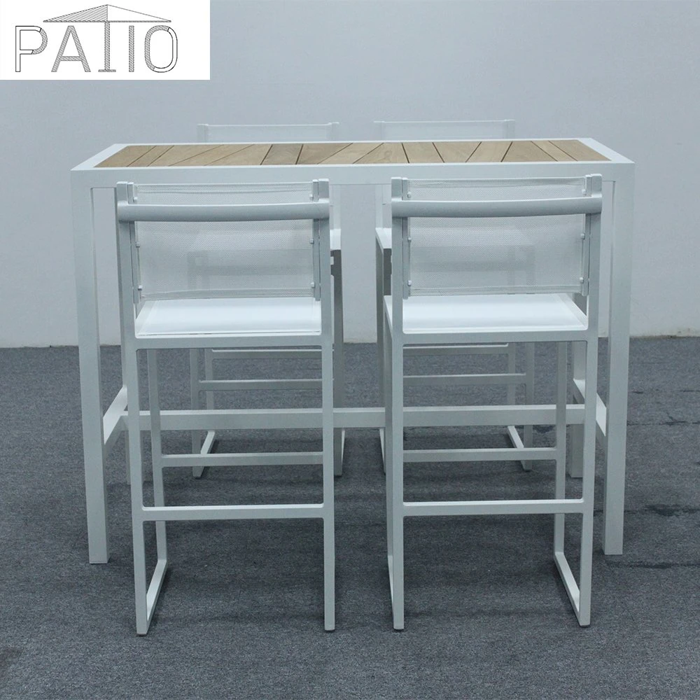 Para todos os climas Bar cadeira de mesa definir a estrutura de alumínio no exterior de teca Mobiliário de Jardim