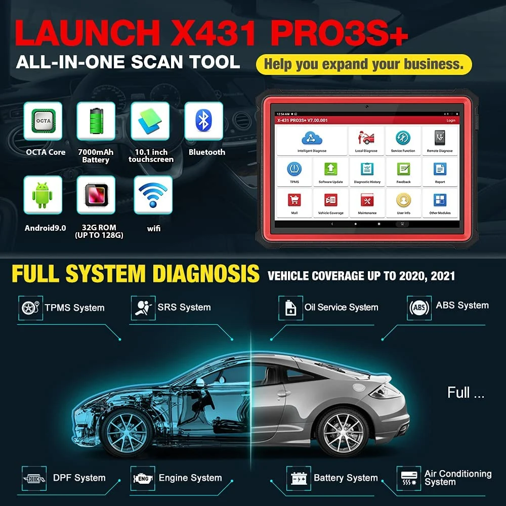 لأدوات التشخيص السيارات الثنائية الاتجاه Launch X431 PRO3s+، 31+ إعادة ضبط خدمة OE-Level نظام كامل للتشخيص بتقنية البلوتوث، تشفير وحدة التحكم الإلكترونية، Autoauth Fca Sgw.