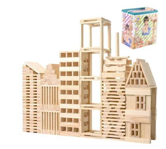 100pcs Holzbausteine Stapelanlage Bau Vorschule-Lernen Lernspielzeug für Kinder