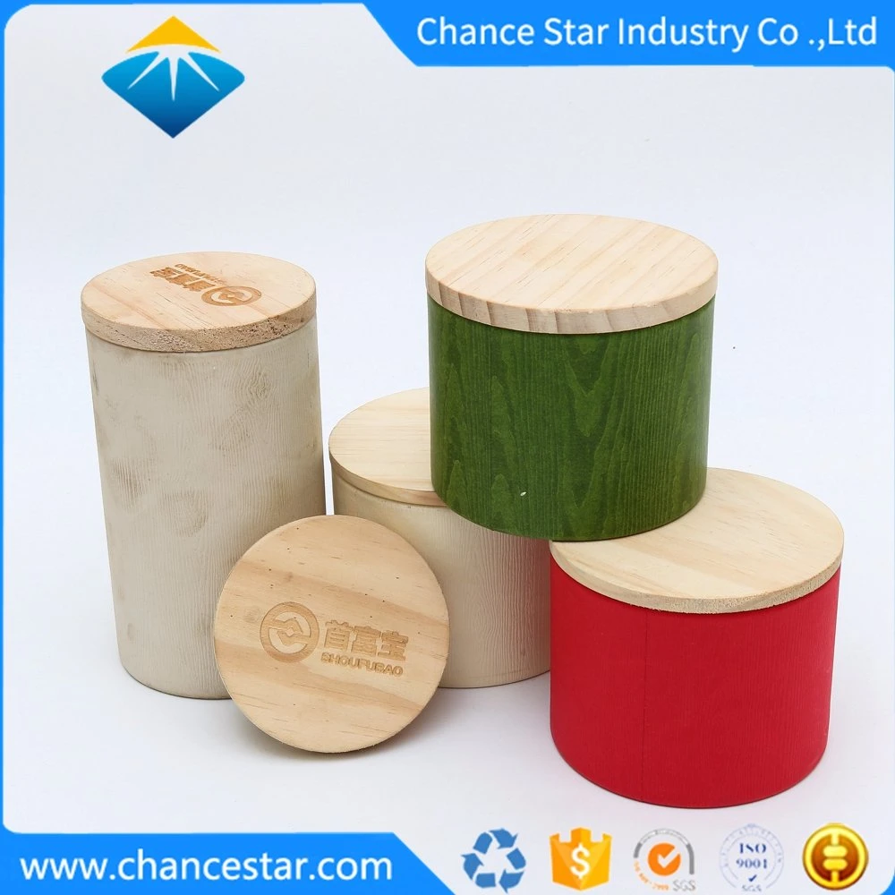 Custom Thick Cardboard Round Paper Box with Wooden Lid